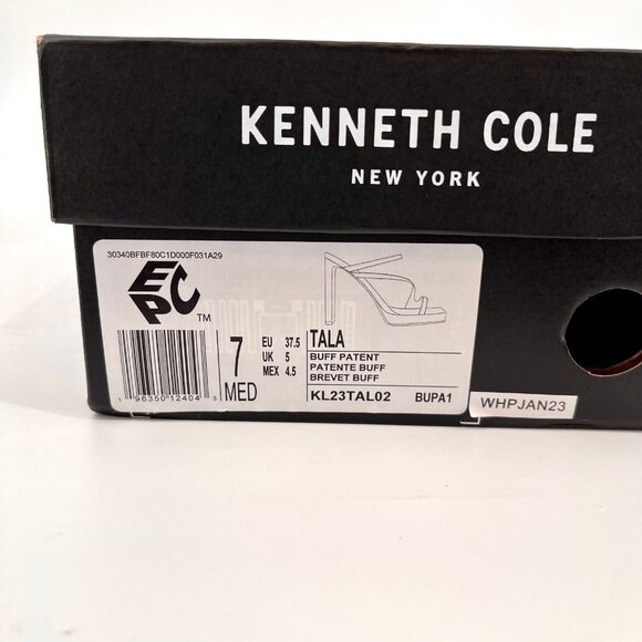 Kenneth Cole Tala Platform Heels Size 7M Buff Patent Strappy Square Toe Sandals - Picture 14 of 14